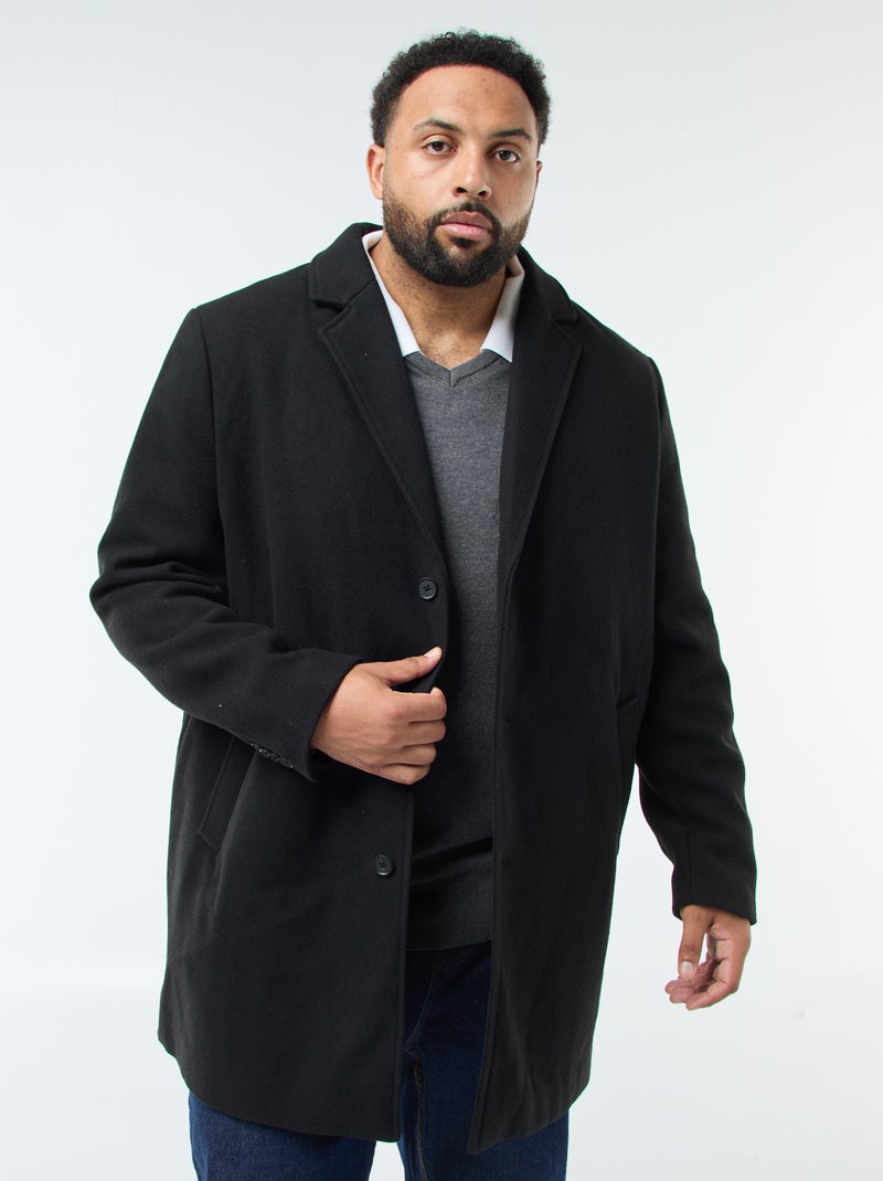 Manteau en lainage à col tailleur Noir - Kiabi