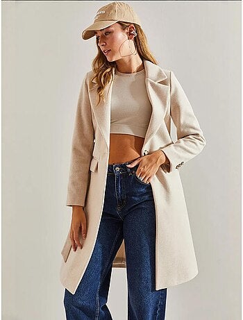Manteau en laine doublé avec ceinture à un bouton lucci