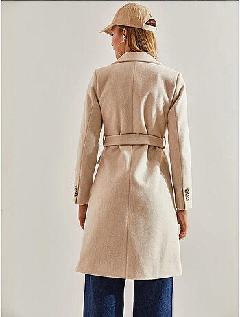 Manteau en laine doublé avec ceinture à un bouton lucci