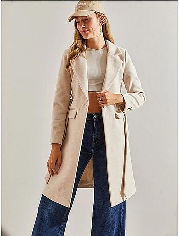 Manteau en laine doublé avec ceinture à un bouton lucci
