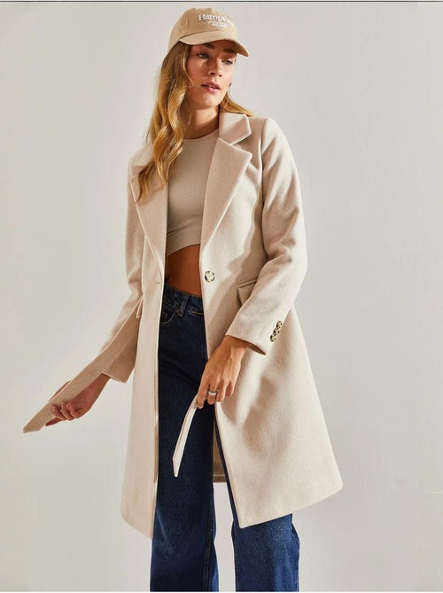 Manteau en laine doublé avec ceinture à un bouton lucci - Kiabi Manteau en laine doublé avec ceinture à un bouton lucci - Kiabi