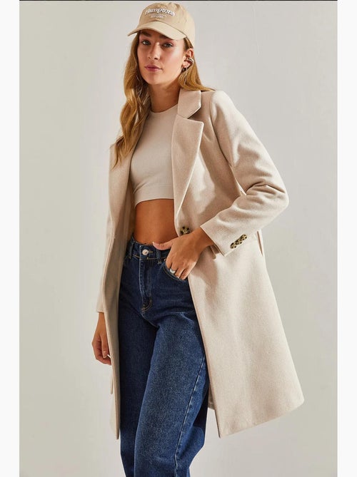 Manteau en laine doublé avec ceinture à un bouton lucci - Kiabi Manteau en laine doublé avec ceinture à un bouton lucci - Kiabi