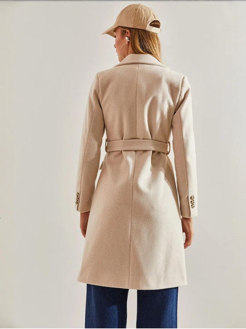 Manteau en laine doublé avec ceinture à un bouton lucci - Kiabi Manteau en laine doublé avec ceinture à un bouton lucci - Kiabi