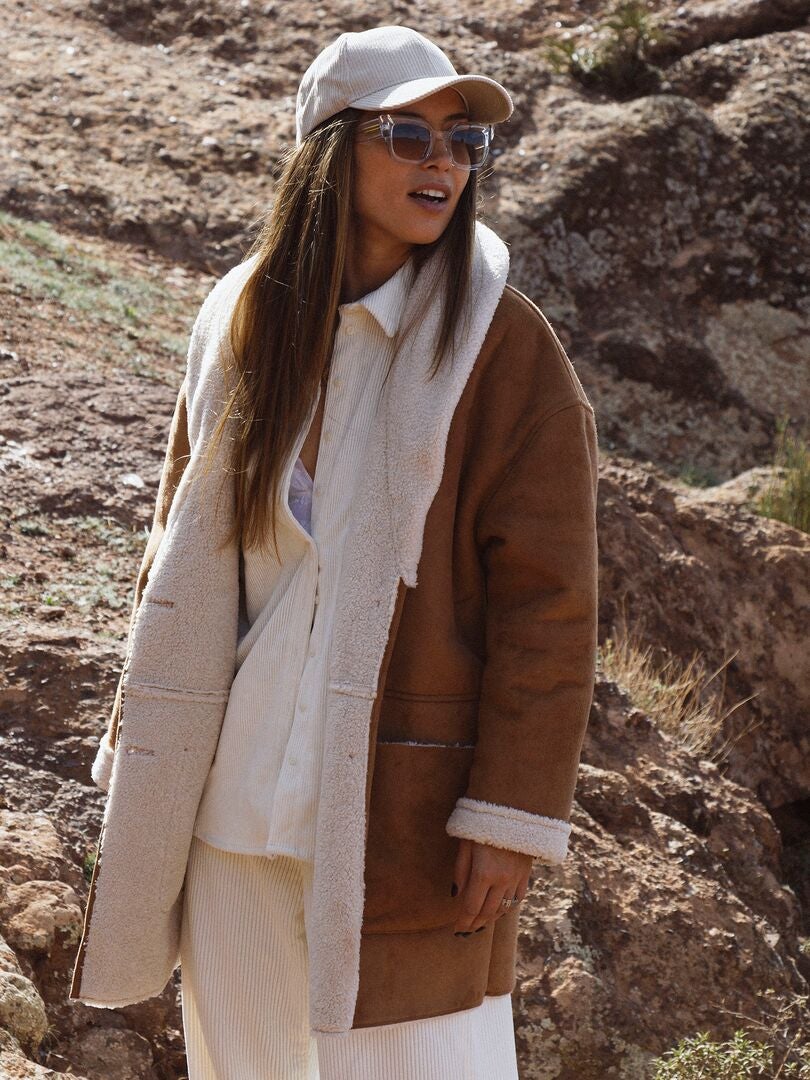 Manteau Vintage En Daim Retourné - Couleur Marron - Taille M/L - Occasion Très Bon état