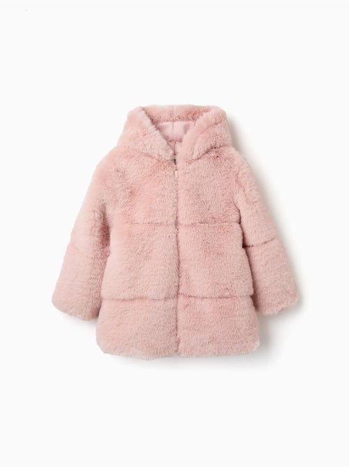 Manteau en peluche douce synthétique à capuche et doublure - Kiabi