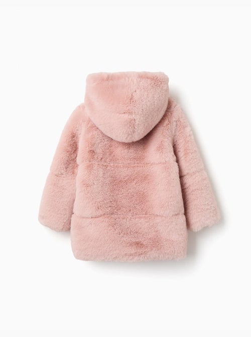 Manteau en peluche douce synthétique à capuche et doublure - Kiabi