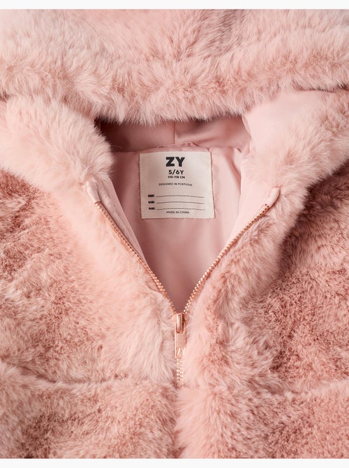 Manteau en peluche douce synthétique à capuche et doublure - Kiabi