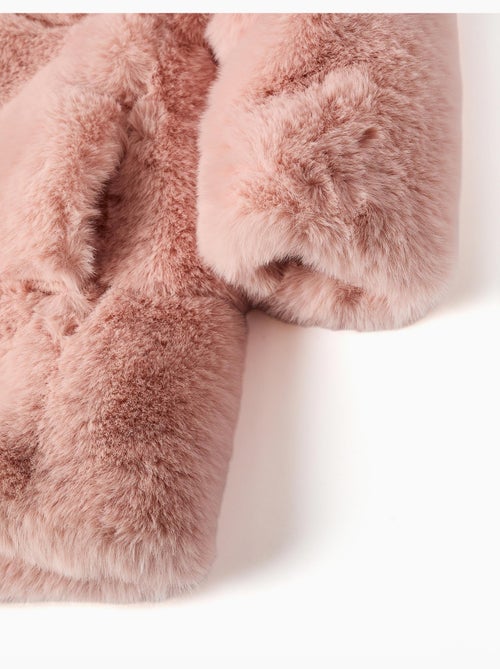 Manteau en peluche douce synthétique à capuche et doublure - Kiabi