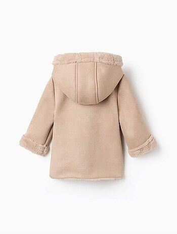 Manteau en suédine à capuche et doublure en peluche douce synthétique