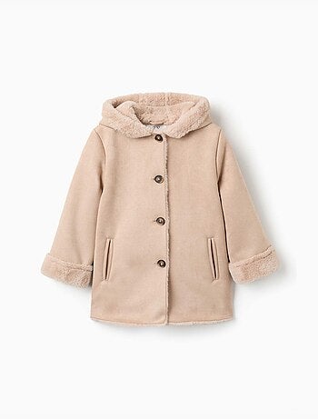 Manteau en suédine à capuche et doublure en peluche douce synthétique