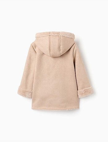 Manteau en suédine à capuche et doublure en peluche douce synthétique