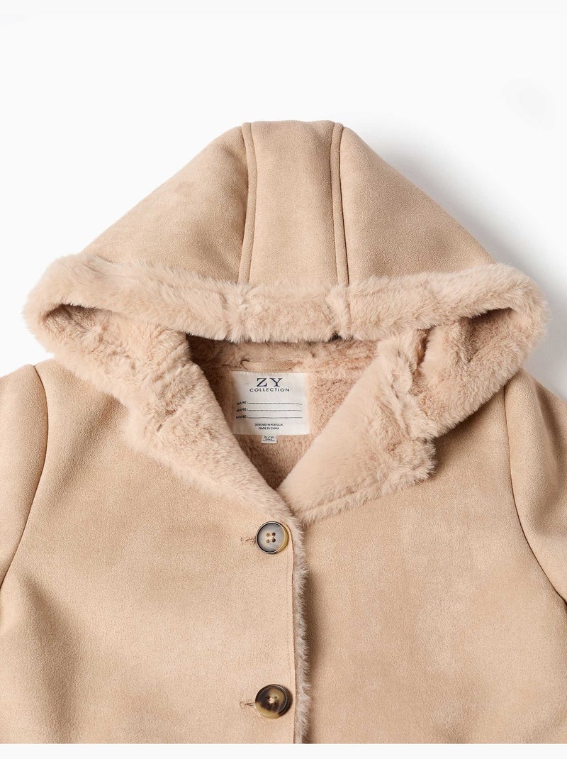 Manteau en suédine à capuche et doublure en peluche douce synthétique Beige clair - Kiabi