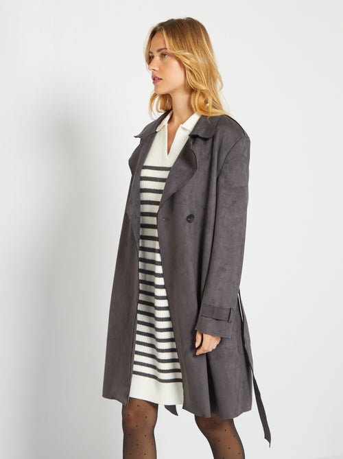 Manteau en suédine avec ceinture - Kiabi