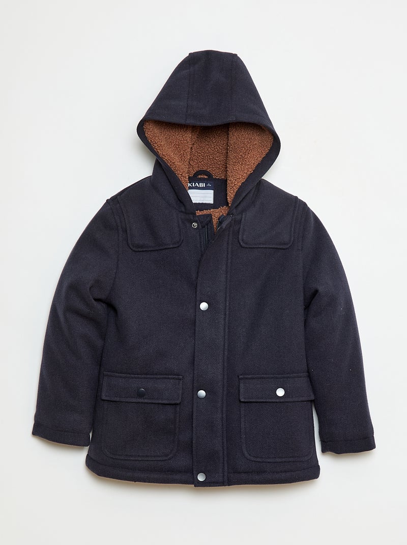 Manteau façon lainage à capuche avec doublure chaude Bleu - Kiabi