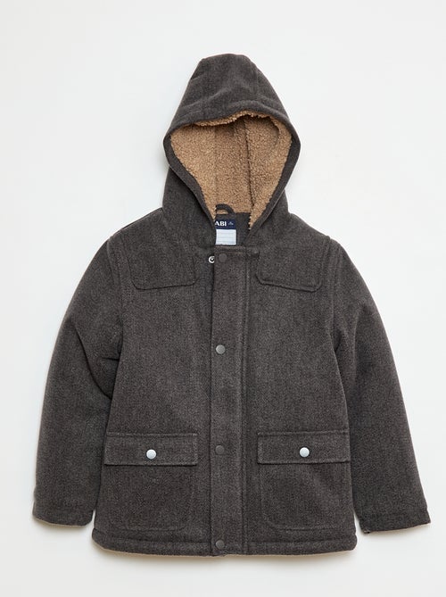 Manteau façon lainage à capuche avec doublure chaude - Kiabi