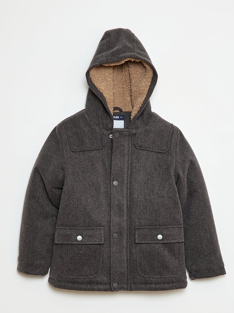 Manteau façon lainage à capuche avec doublure chaude Gris - Kiabi