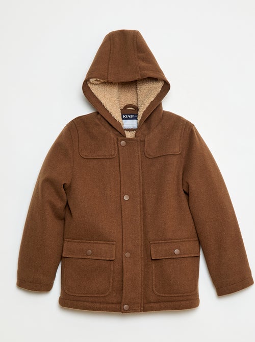 Manteau façon lainage à capuche avec doublure chaude - Kiabi