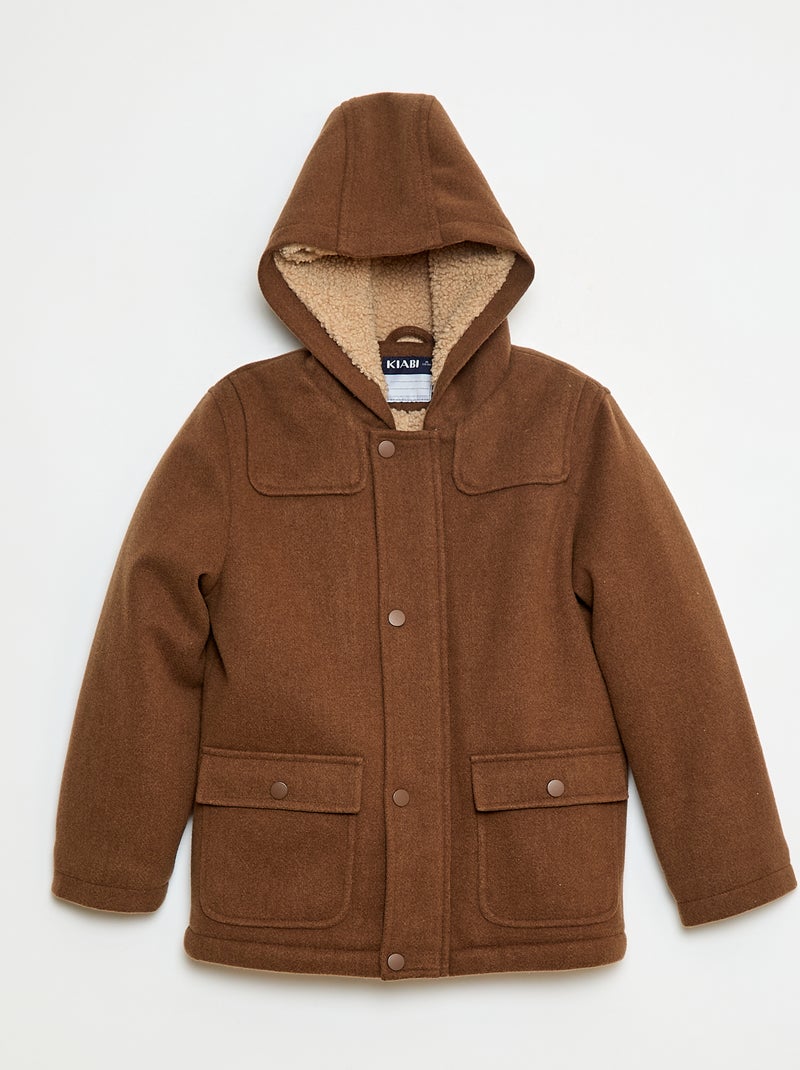 Manteau façon lainage à capuche avec doublure chaude Marron - Kiabi