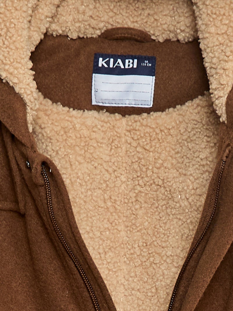 Manteau façon lainage à capuche avec doublure chaude Marron - Kiabi