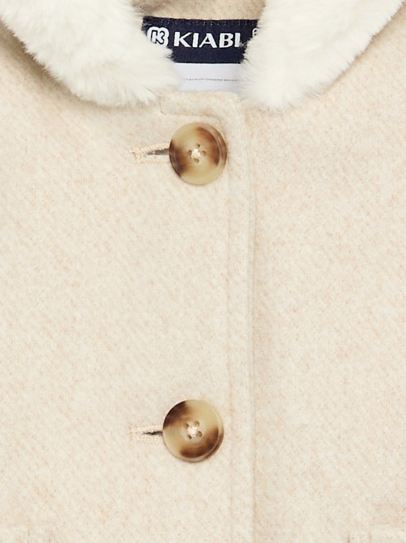 Manteau façon lainage doublé en fausse fourrure Beige - Kiabi