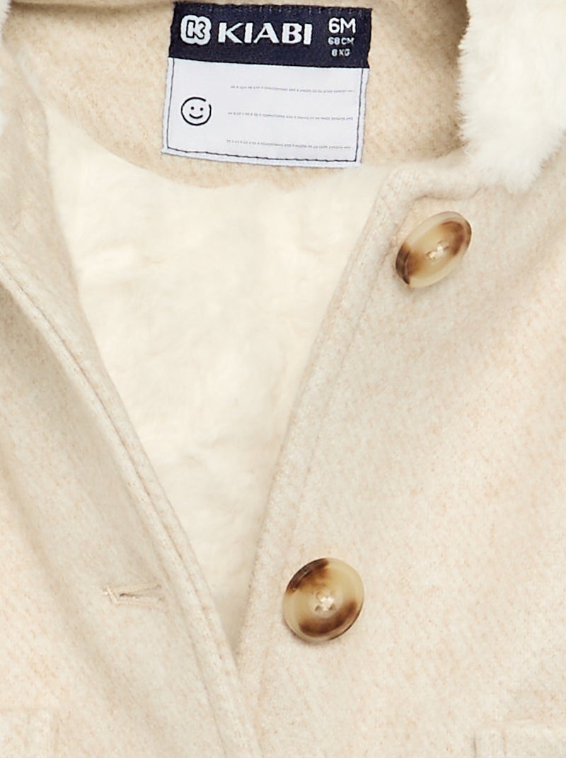 Manteau façon lainage doublé en fausse fourrure Beige - Kiabi