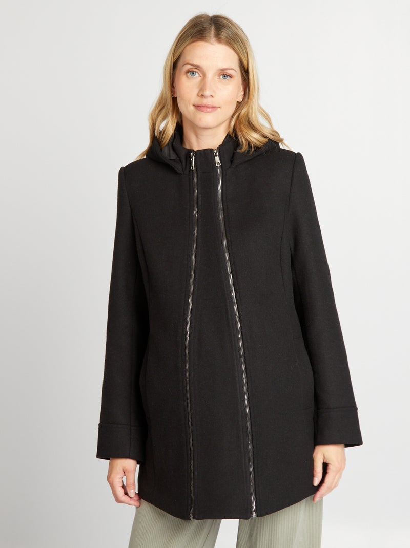 Manteau grossesse en laine noir - Kiabi