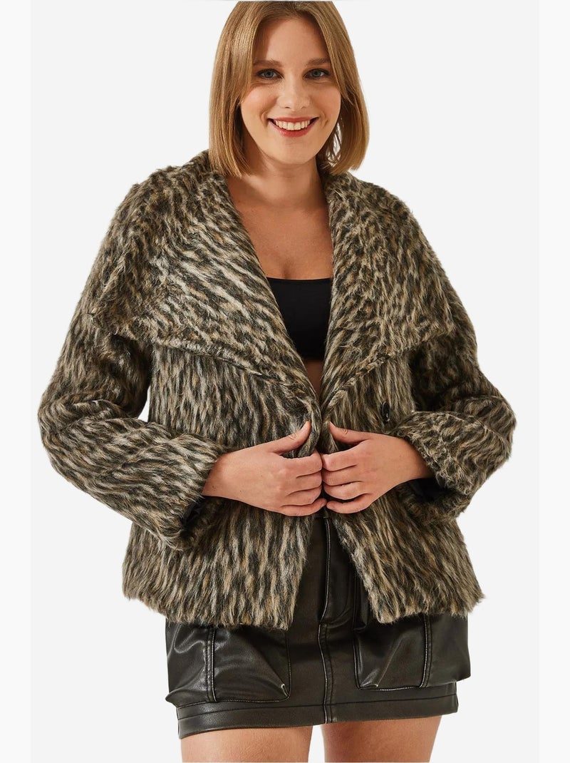 Manteau imprimé léopard brossé lucci Grège - Kiabi