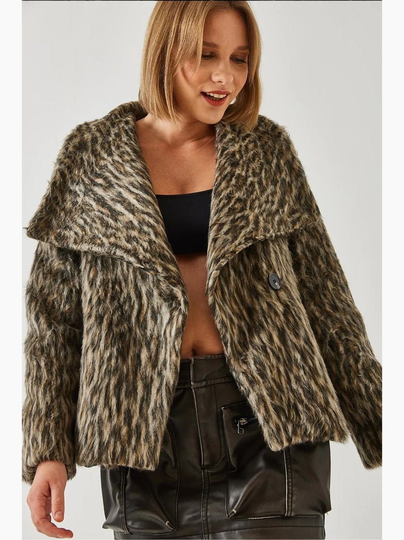 Manteau imprimé léopard brossé lucci Grège - Kiabi