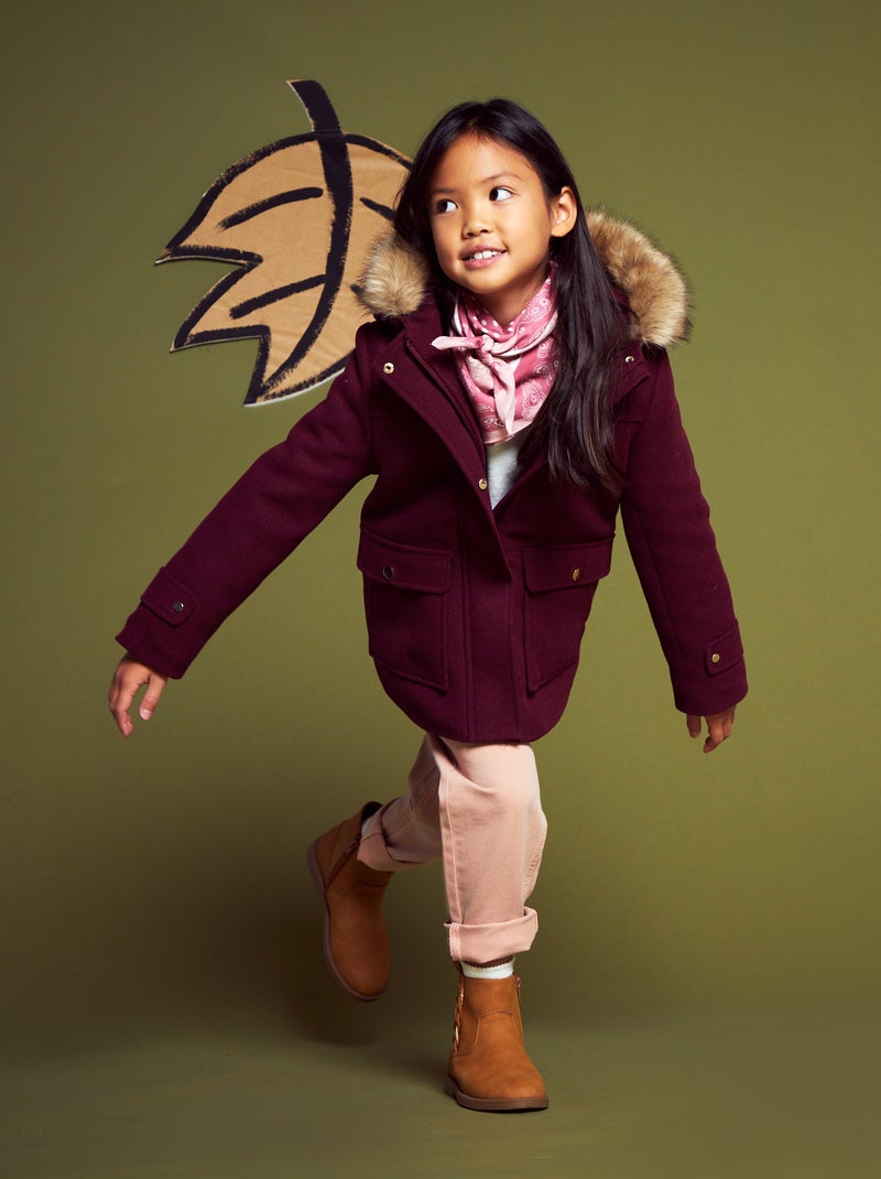 Manteau lainage à capuche Bordeau - Kiabi
