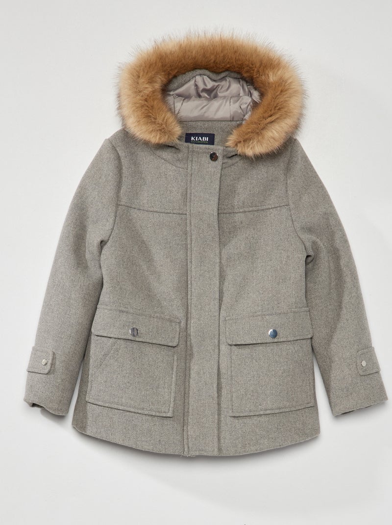 Manteau lainage à capuche Gris - Kiabi