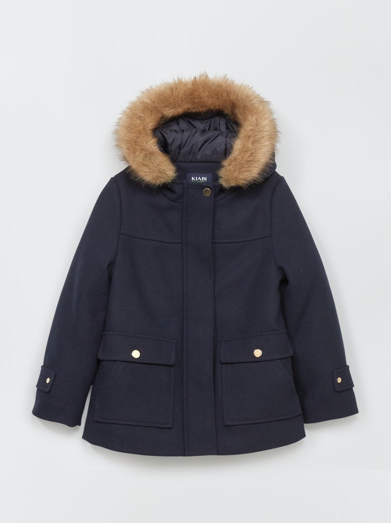 Manteau lainage à capuche Marine - Kiabi