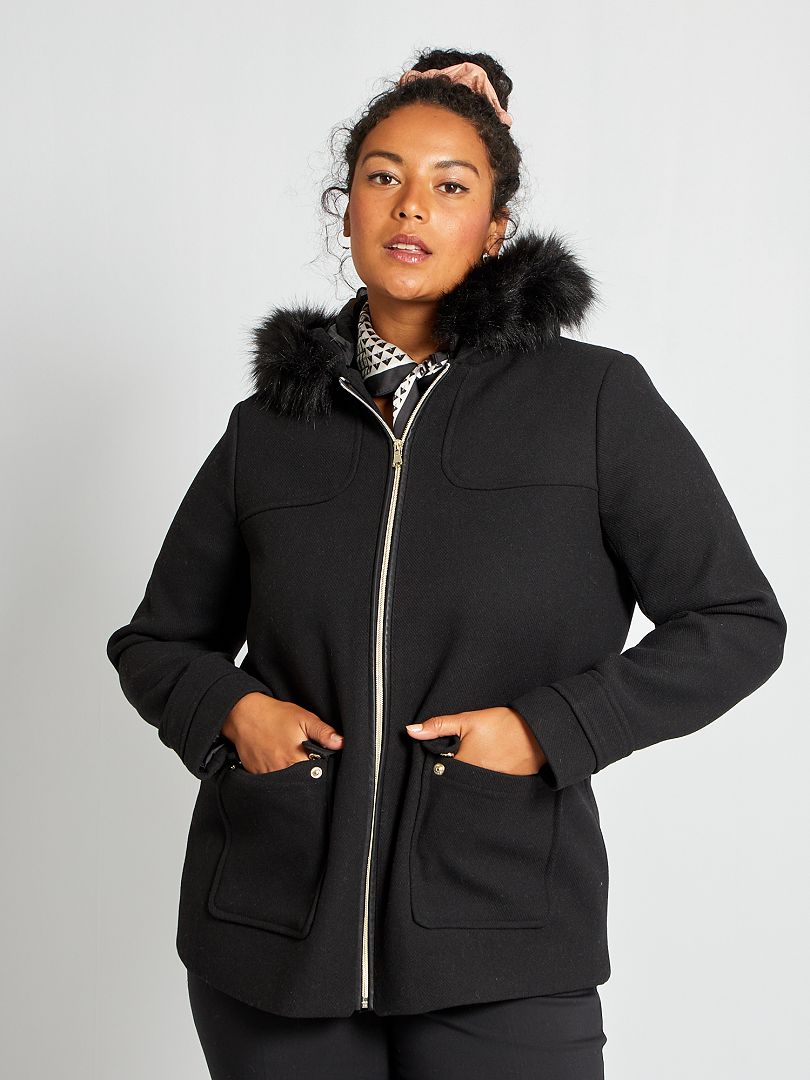 Manteau lainage et capuche noir - Kiabi