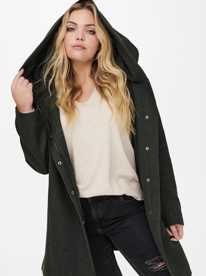 Manteau long à capuche Kaki - Kiabi