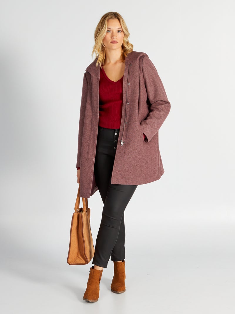 Manteau long à capuche rose - Kiabi