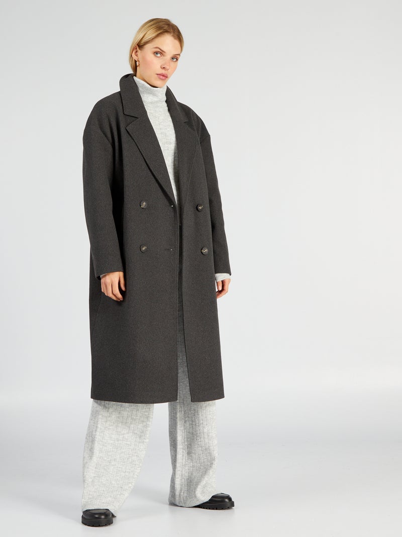 Manteau long à double boutonnage Gris - Kiabi