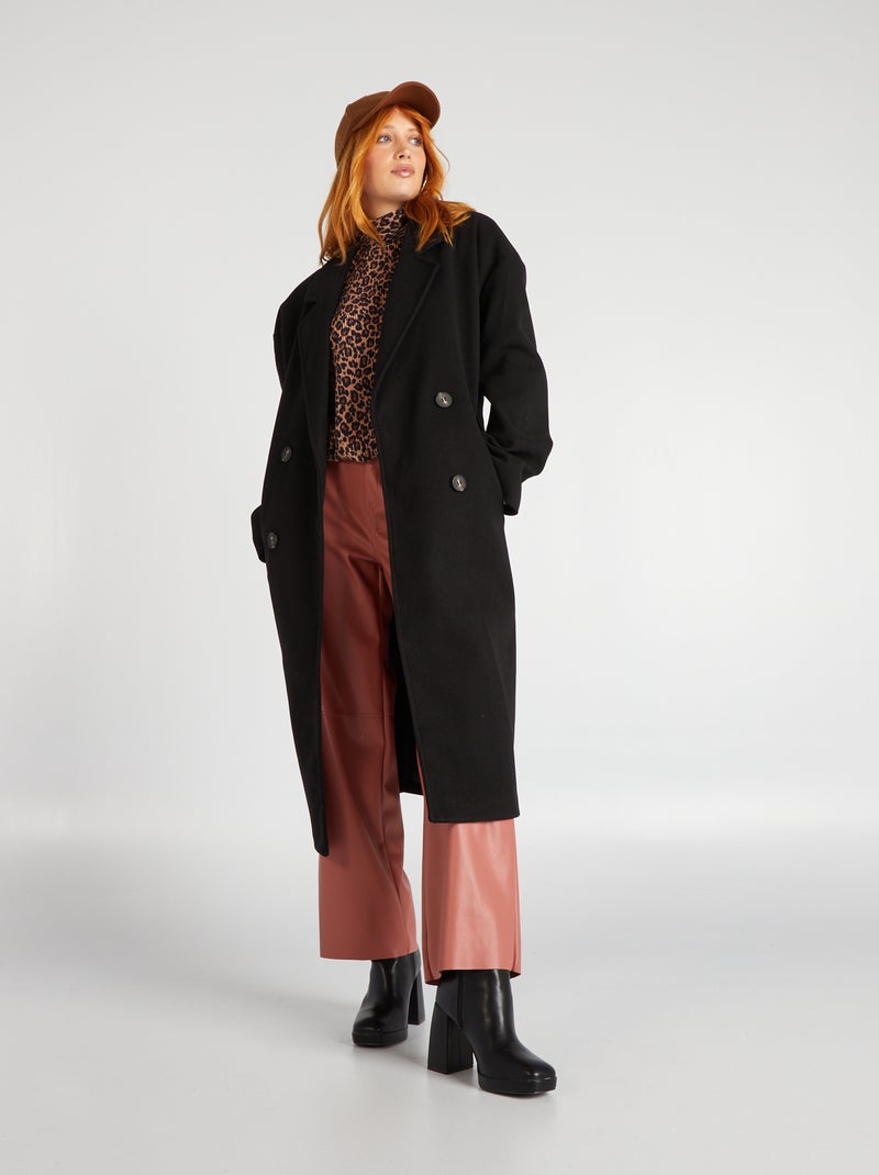 Manteau long à double boutonnage noir - Kiabi