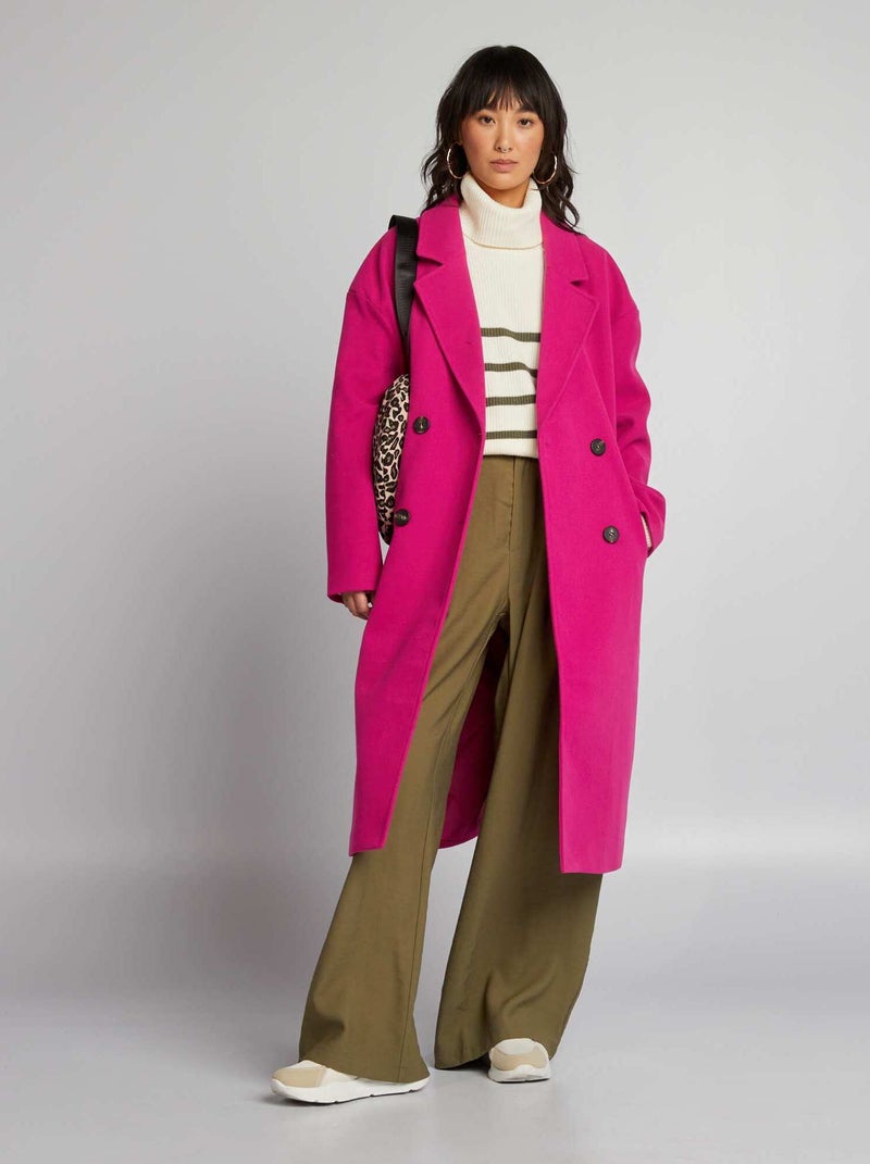 Manteau long à double boutonnage Rose - Kiabi