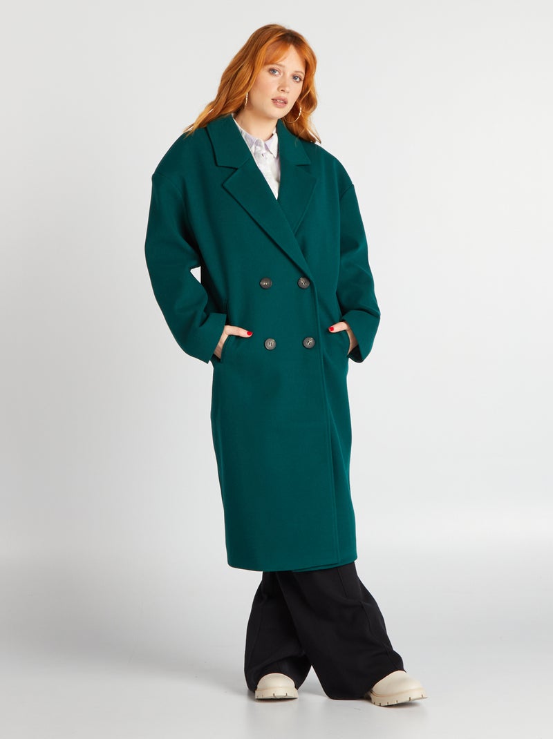 Manteau long à double boutonnage Vert - Kiabi