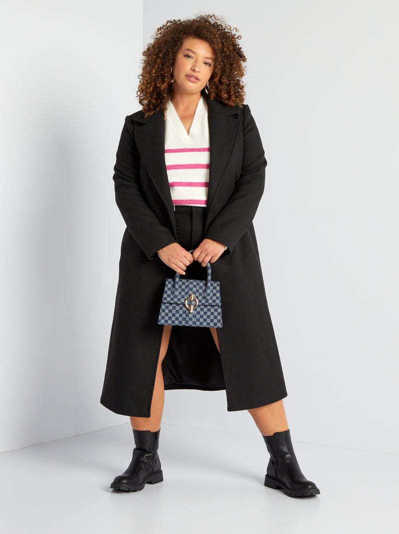 Manteau long avec ceinture à nouer noir - Kiabi