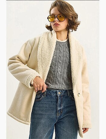 Manteau long boutonné en fausse fourrure lucci