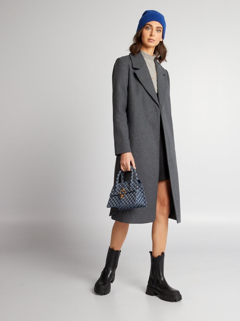 Manteau long ceinturé Gris - Kiabi