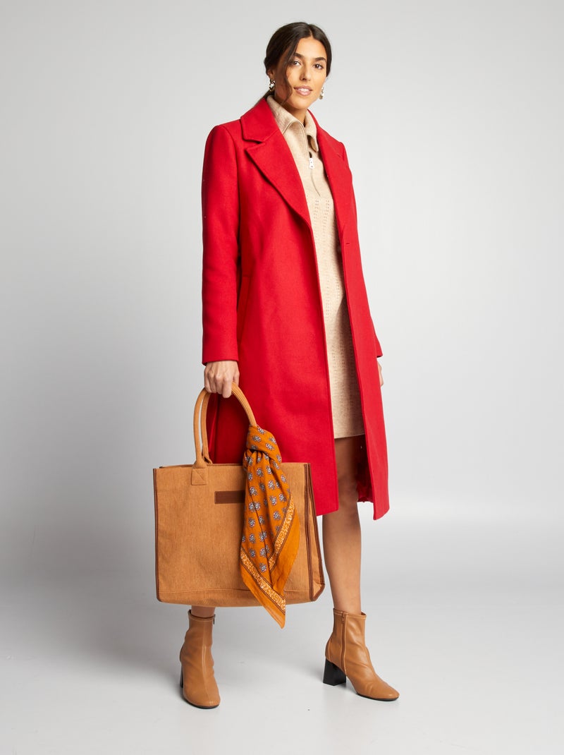 Manteau long ceinturé Rouge - Kiabi