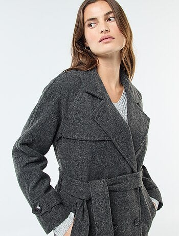 Manteau long chaud à ceinture
