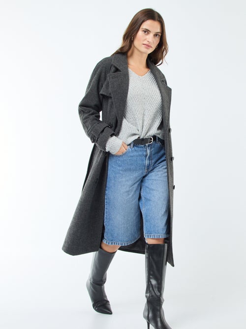 Manteau long chaud à ceinture - Kiabi