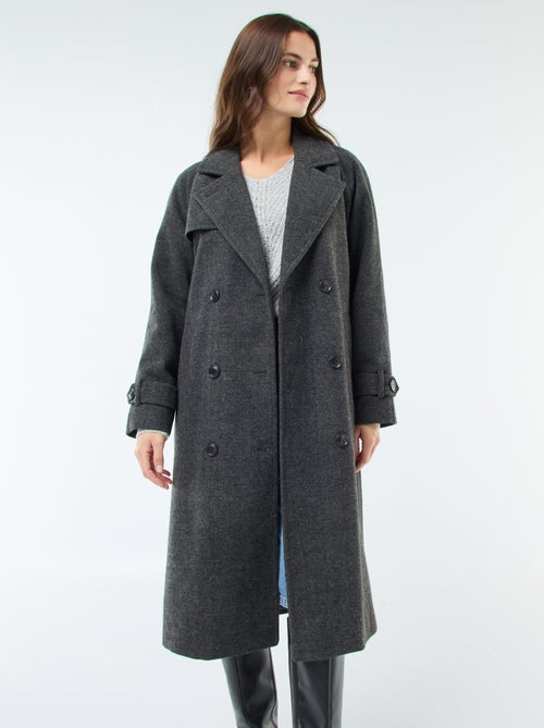 Manteau long chaud à ceinture - Kiabi