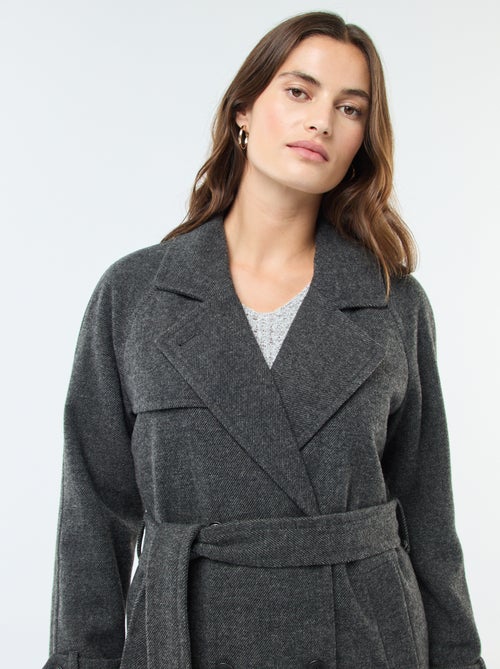 Manteau long chaud à ceinture - Kiabi
