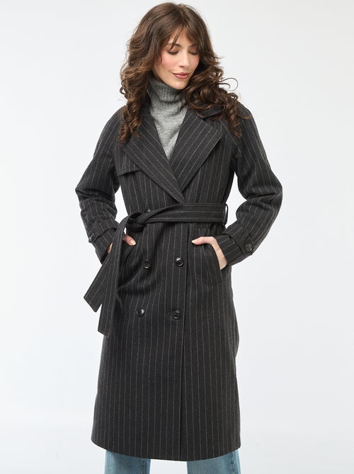 Manteau long chaud à ceinture - Kiabi