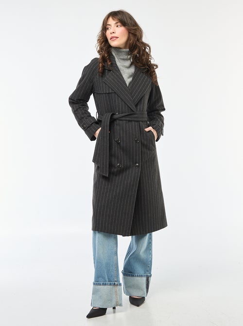Manteau long chaud à ceinture - Kiabi