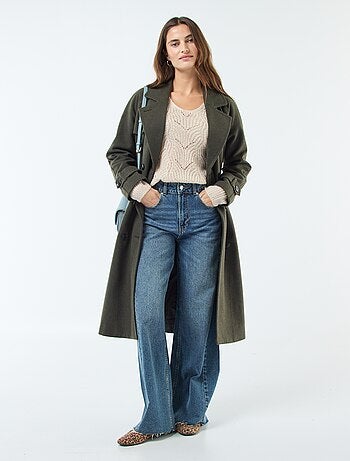 Manteau long chaud à ceinture