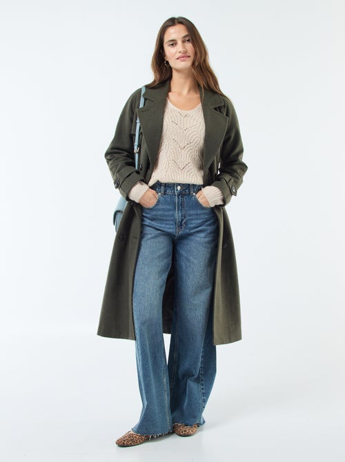 Manteau long chaud à ceinture - Kiabi